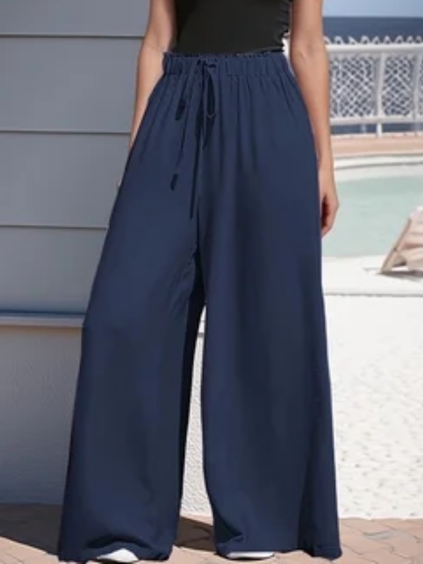 Shein Navy Wide-Leg Drawstring Pants For Women